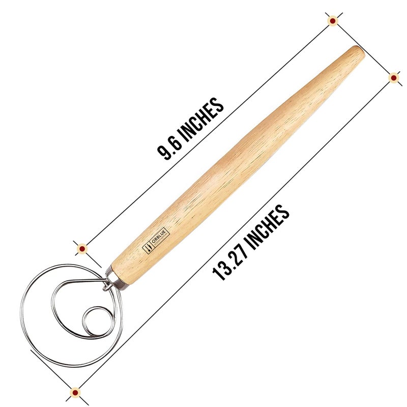 ORBLUE Premium Danish Dough Whisk - Dutch Whisk with Stainless Steel Ring - Danish Whisk for Bread, Pastry or Pizza Dough, 13-inch 2-PACK - Image 4